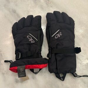 Outdoor Research Black and Red Kids' Ski Gloves large 6